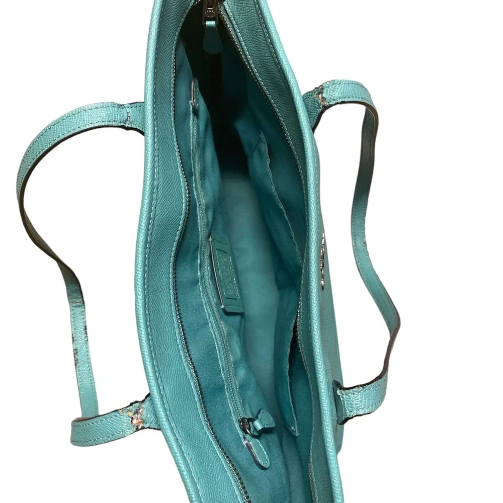 CITY TOTE WITH ZIPPER (COACH F57522) BLUE GREEN/BLACK ANTIQUE NICKEL
